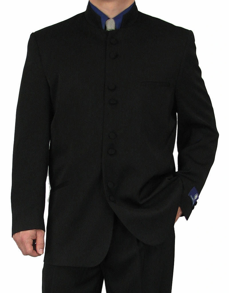 Traje de cuello chino negro para boda Milano 5905: Elegancia y misterio, listo para el "Sí, quiero".