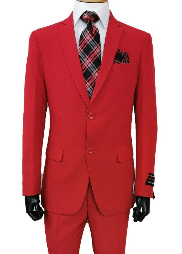 Traje Rojo Clásico para Hombre: Elegancia Sencilla, Pantalones Planos, Un Toque de Pasión.
